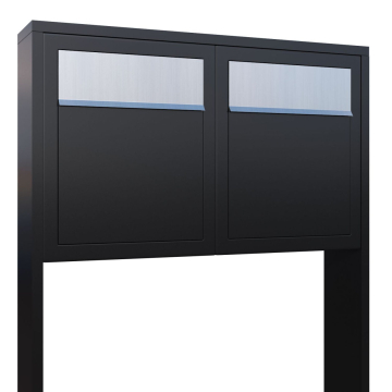 Base for Two Mailbox System, Black with Stainless Steel Flap