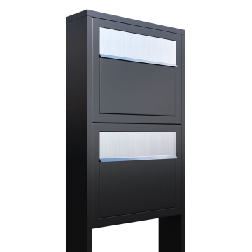 Elegance for Two Mailbox System Black with Stainless Steel Door