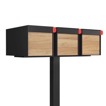 Big Americano for Three Mailbox in Black with Wood Grain Front