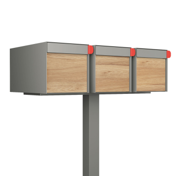 Big Americano for Three Mailbox in Metallic Gray with Woodgrain Front