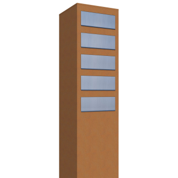 Monolith Mailbox System for Five, Rust Finish with Stainless Steel Flap