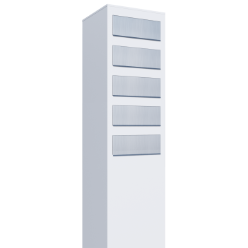 Monolith Mailbox System for Five, White with Stainless Steel Flap