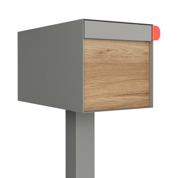 Big Americano Gray Metallic Mailbox with Woodgrain Front