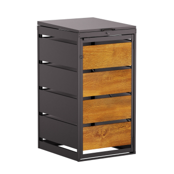 Kim Single Trash Can Shed, 120L, Anthracite with Woodgrain Front