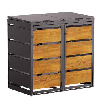 Kim Double Trash Can Storage Unit for 120L Bins in Anthracite with Wood Look Front