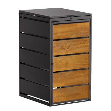 Edda 1 Single 240L Trash Can Storage in Anthracite with Wood Look Front