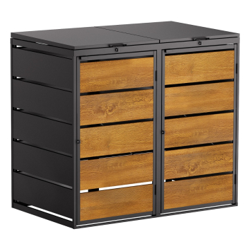Edda Double Trash Can Shed 240L in Anthracite with Woodgrain Front
