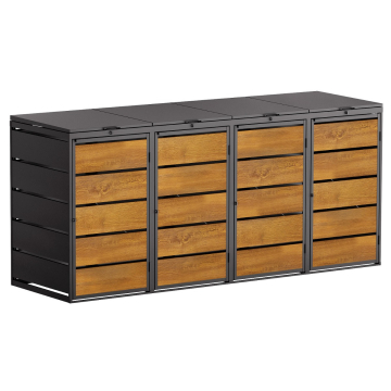 Edda 4-Bin Trash Can Storage, 240L, Anthracite with Wood Accent