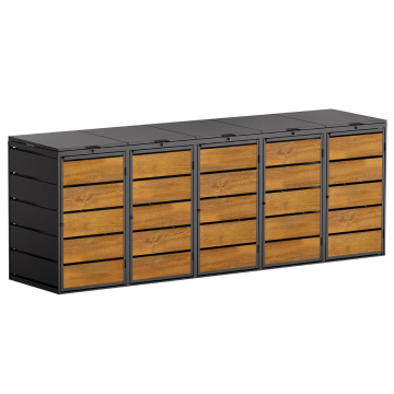 Edda 5-Bin Trash Can Storage, 240L, Anthracite with Wood Look Front