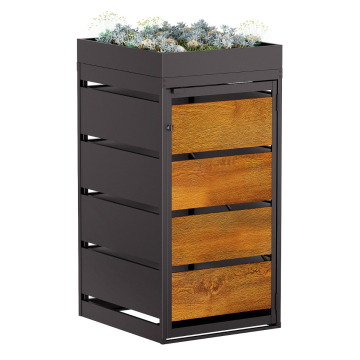 Egon 1-Bin Trash Can Storage, 120 Liter, Anthracite with Wood-Look Front
