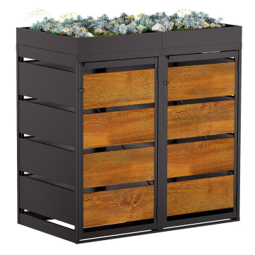 Egon Double Trash Can Shed, 120 Liter, Anthracite with Wood Grain Front