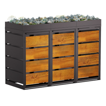 Egon Triple Trash Can Storage Unit for 120 Liter Bins in Anthracite with Wood Grain Front