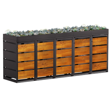 Egon 5-Unit Trash Can Storage Shed, 120 Liter, Anthracite with Wood-Look Front