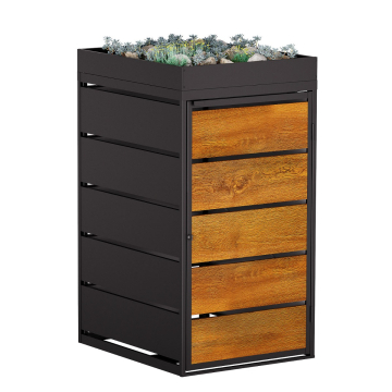 Edgar Single 240 Liter Trash Can Storage in Anthracite with Wood-Look Front