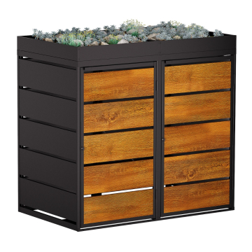 Edgar Double Trash Can Storage Unit 240 Liter in Anthracite with Woodgrain Front