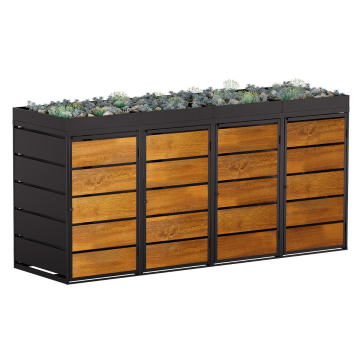 Edgar Four-Bin Trash Can Storage Unit, 240 Liter, Anthracite with Wood Grain Front