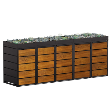 Edgar 5-Bin Trash Can Storage Unit for 240 Liter Bins in Anthracite with Wood-Look Front