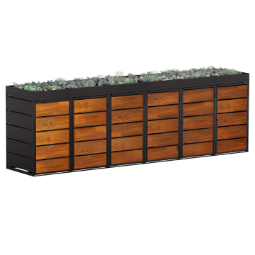 Edgar 6-Bin Trash Can Storage Unit, 240 Liter, Anthracite with Wood Grain Front