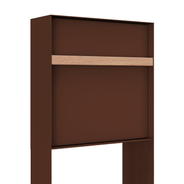 Oxford Freestanding Mailbox in Brown with Wooden Handle