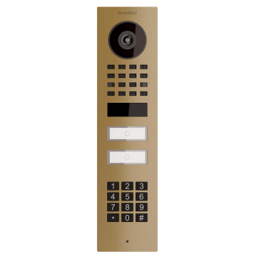 Surface-mounted Smart-ON Intercom for Two Doorbird D1102KV with Keypad Module, Brass Finish