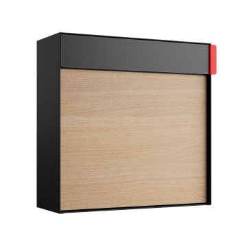 Lathi Wall Mount Mailbox in Black with Wood Grain Accent