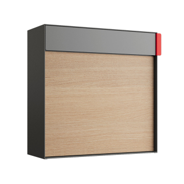 Lathi Wall Mount Mailbox in Metallic Gray with Woodgrain Front