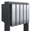 Five-unit mailbox with flag, anthracite finish with stainless steel flap.