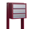Cube Mailbox System for Three, Red with Stainless Steel Flap