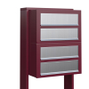 Cube Mailbox for Four, Red with Stainless Steel Flap