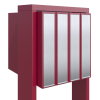 Mailbox unit with flag for four, red with stainless steel door.