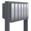 Six-unit mailbox with flag, gray metallic finish and stainless steel door.