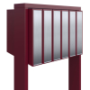 Six-unit mailbox with flag, red with stainless steel door