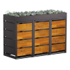 Egon Triple Trash Can Storage Unit for 120 Liter Bins in Anthracite with Wood Grain Front